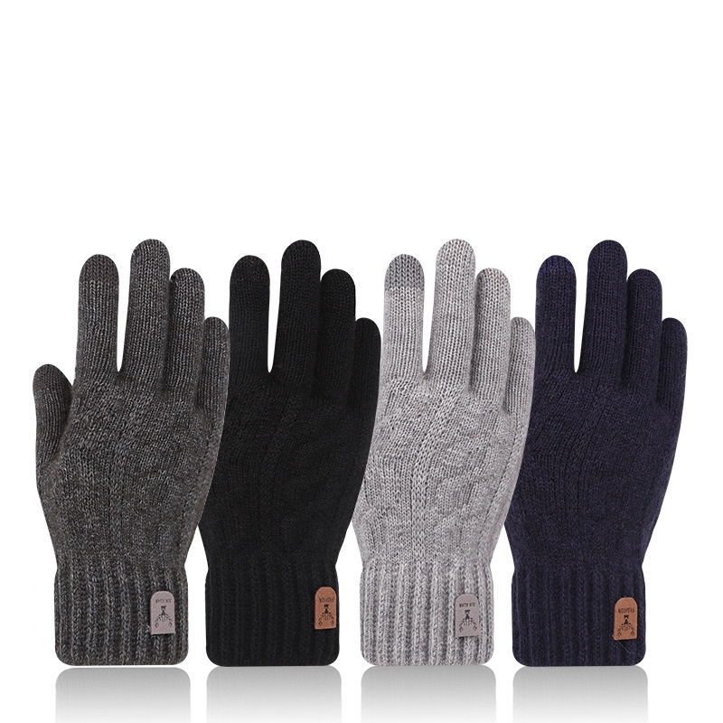 Wool Glove Lined - Herren Winter Warme Woll-Strickhandschuhe Fleece-gefüttert Touchscreen-fähig