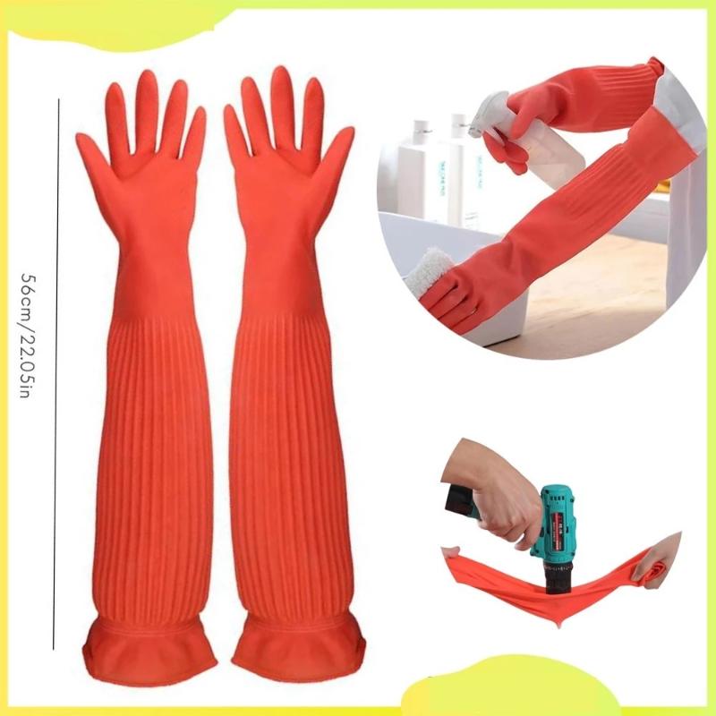 Dish Glove Rubber - Extra lange Gummi-Reinigungshandschuhe mit wasserdichter, rutschfester
